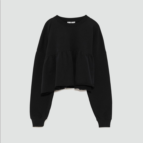 Zara Frilled Sweatshirt Cropped - Picture 2 of 5